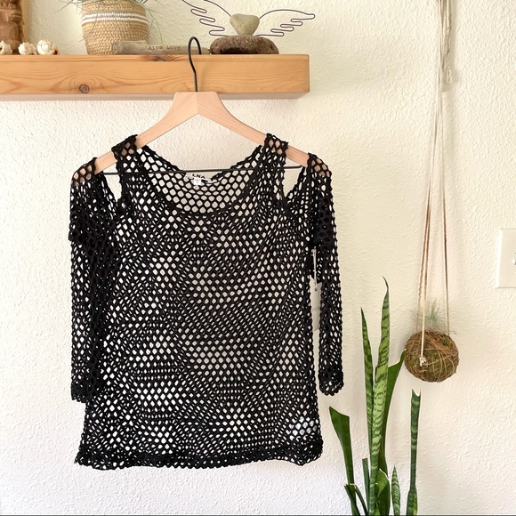 LNA black netting cold shoulder top - Picture 6 of 6
